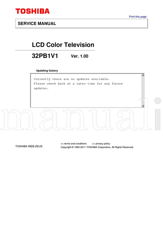 Toshiba 32PB1V1 (43 pages) TV Service Manual