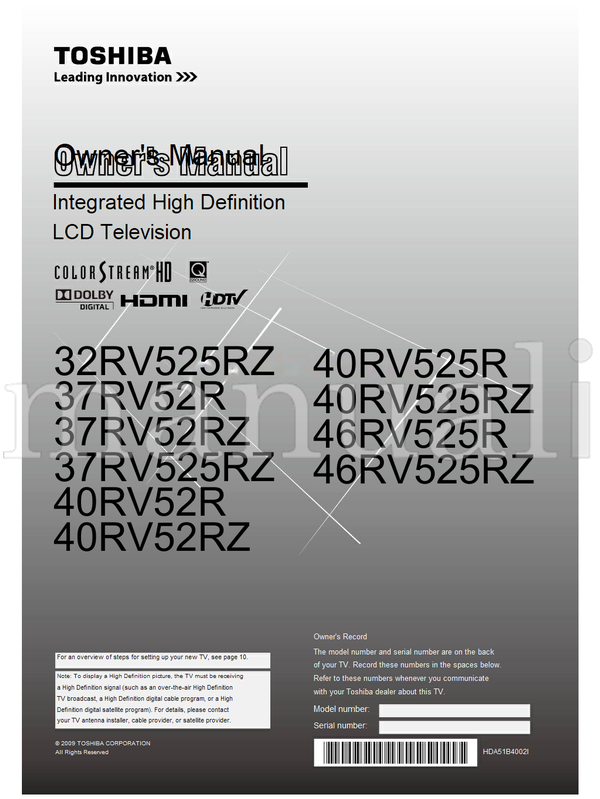 Toshiba 32RV525RZ 37RV52R 37RV52RZ 37RV525RZ 40RV52R 40RV52RZ (64 pages) TV Operating Manual
