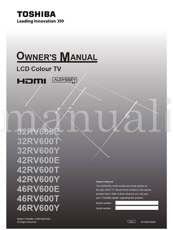 Toshiba 32RV600E 32RV600T 32RV600Y 42RV600E 42RV600T 42RV600Y (40 pages) TV Operating Manual