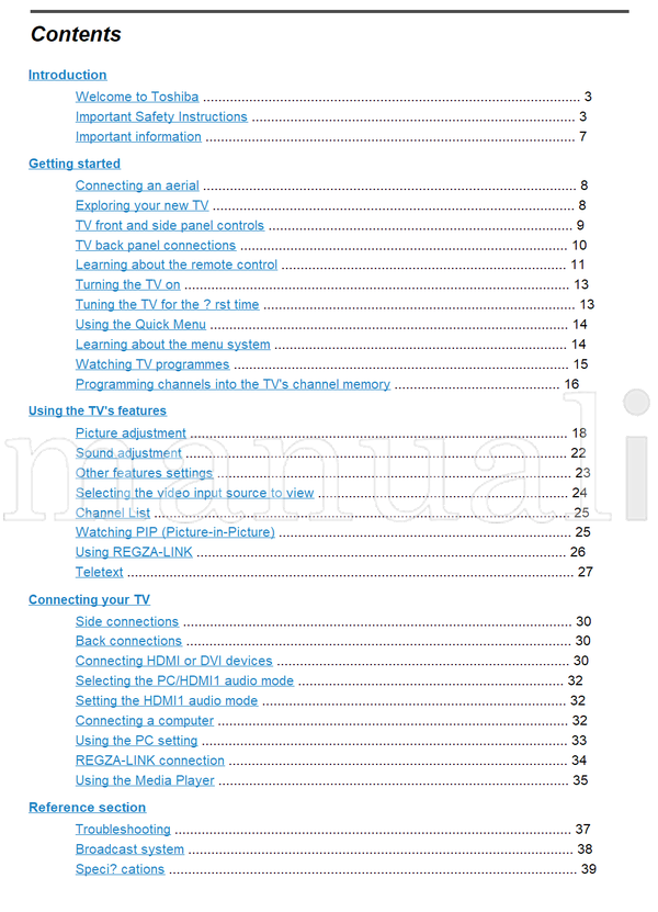 Toshiba 32RV600E 32RV600T 32RV600Y 42RV600E 42RV600T 42RV600Y (40 pages) TV Operating Manual