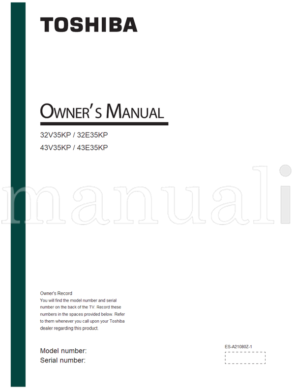 Toshiba 32V35KP 32E35KP 43V35KP 43E35KP ES-A21080Z-1 (25 pages) TV Operating Manual