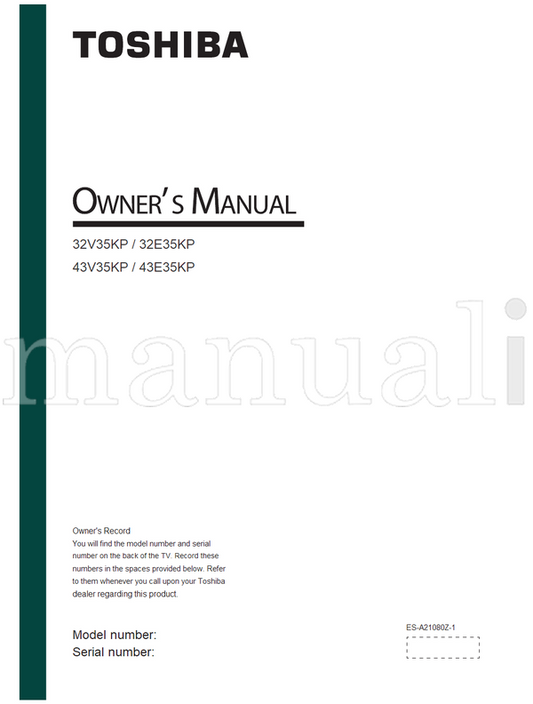 Toshiba 32V35KP 32E35KP 43V35KP 43E35KP ES-A21080Z-1 (25 pages) TV Operating Manual
