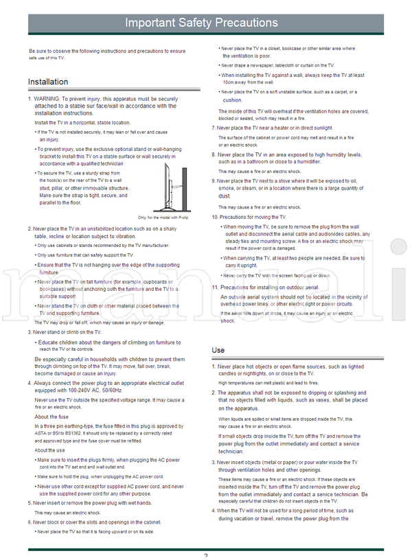 Toshiba 32V35KP 32E35KP 43V35KP 43E35KP ES-A21080Z-1 (25 pages) TV Operating Manual