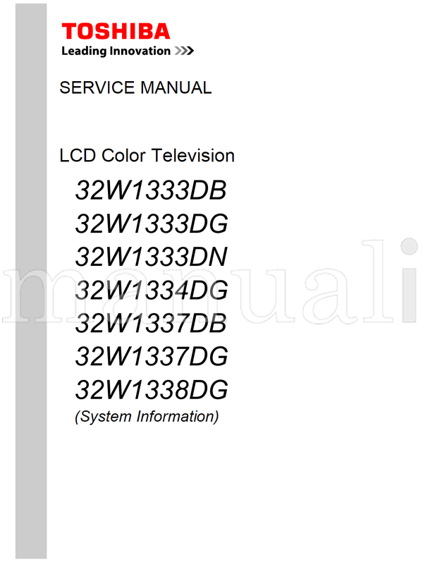Toshiba 32W1333DB 32W1333DG 32W1333DN 32W1334DG 32W1337DB 32W1337DG (27 pages) TV Service Manual