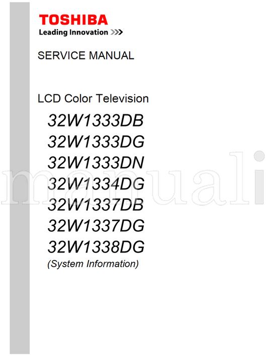 Toshiba 32W1333DB 32W1333DG 32W1333DN 32W1334DG 32W1337DB 32W1337DG (27 pages) TV Service Manual