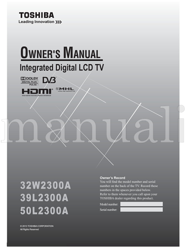 Toshiba 32W2300A 39L2300A 50L2300A 5HFRUG 5HIHU 0RGHO 6HULDO (56 pages) TV Operating Manual