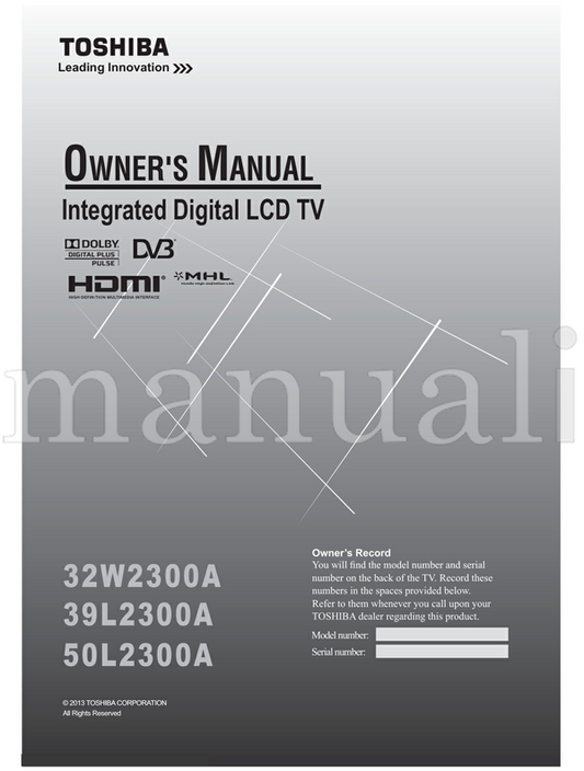 Toshiba 32W2300A 39L2300A 50L2300A 5HFRUG 5HIHU 0RGHO 6HULDO (56 pages) TV Operating Manual