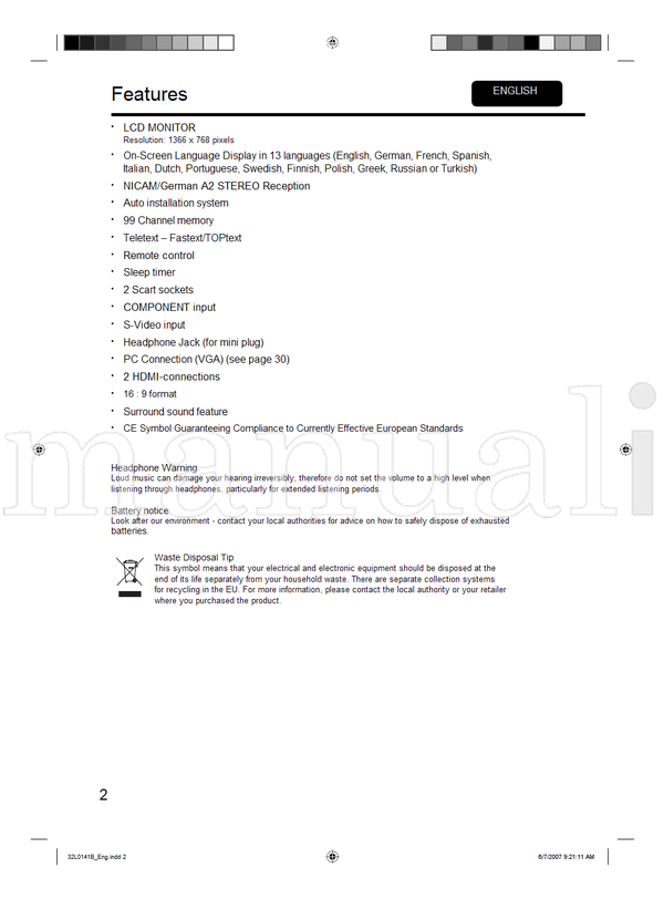 Toshiba 32W300Ps 32W301Ps 26W300P 92111 (37 pages) TV Operating Manual