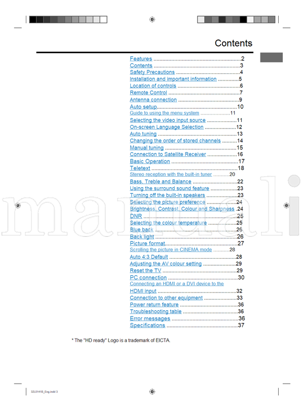 Toshiba 32W300Ps 32W301Ps 26W300P 92111 (37 pages) TV Operating Manual