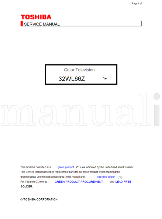 Toshiba 32WL66Z (156 pages) TV Service Manual