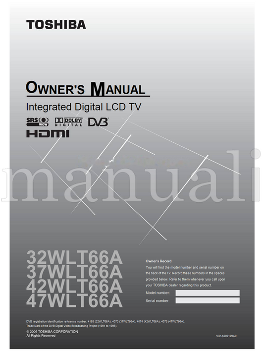 Toshiba 32WLT66A 37WLT66A 42WLT66A 47WLT66A VX1A000109A0 (44 pages) TV Operating Manual