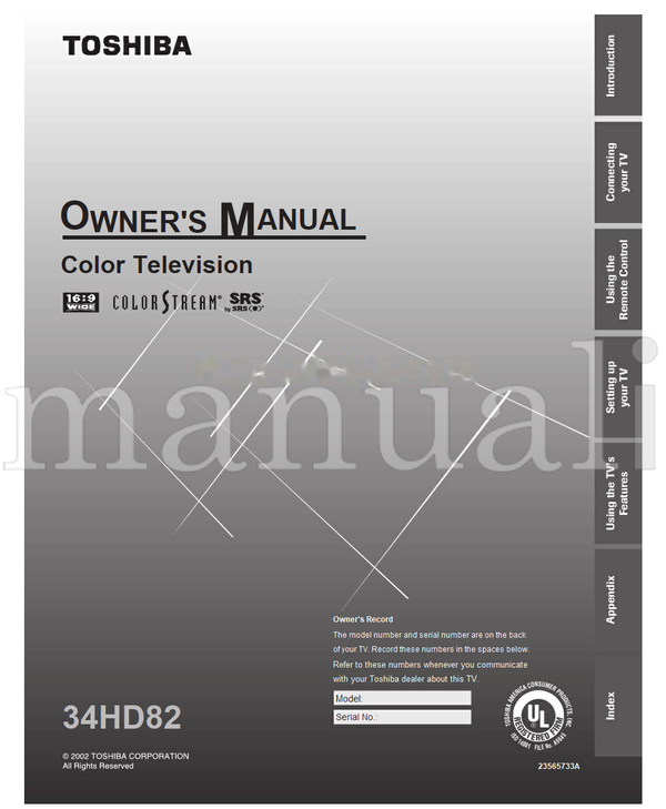 Toshiba 34HD82 23565733A (56 pages) TV Operating Manual