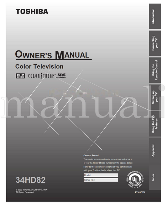 Toshiba 34HD82 23565733A (56 pages) TV Operating Manual
