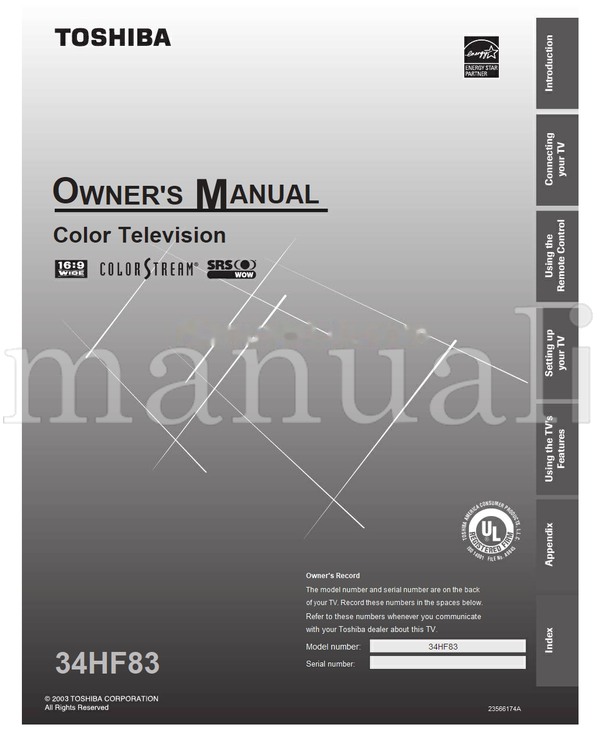 Toshiba 34HF83 23566174A (60 pages) TV Operating Manual