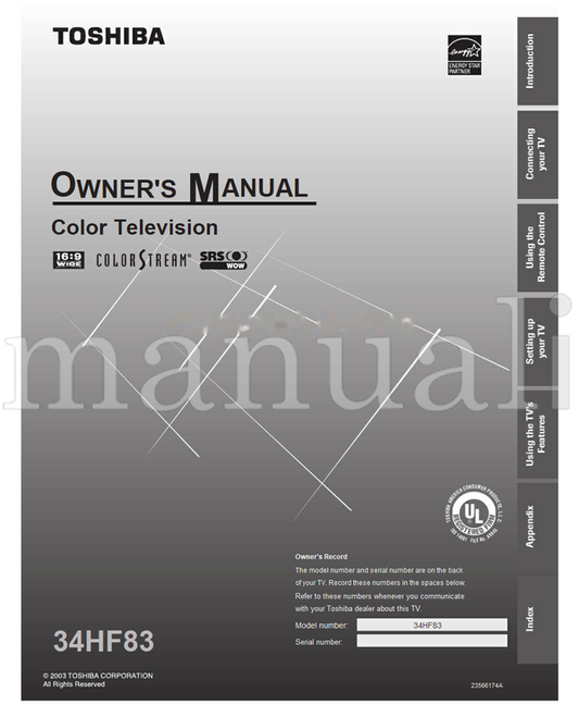 Toshiba 34HF83 23566174A (60 pages) TV Operating Manual