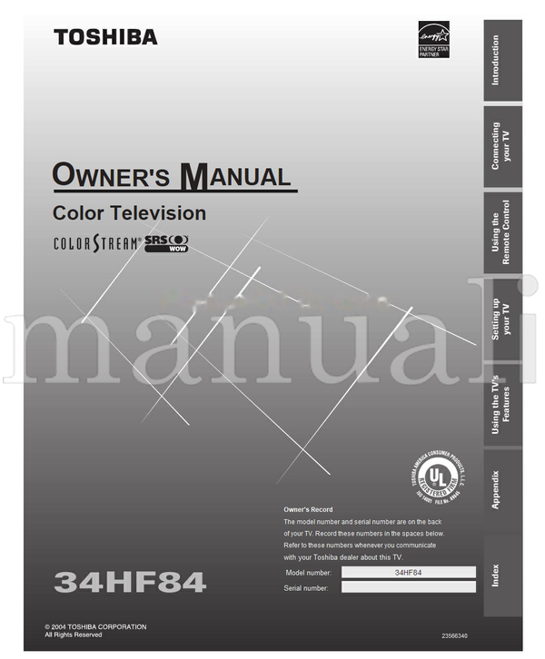 Toshiba 34HF84 23566340 (64 pages) TV Operating Manual