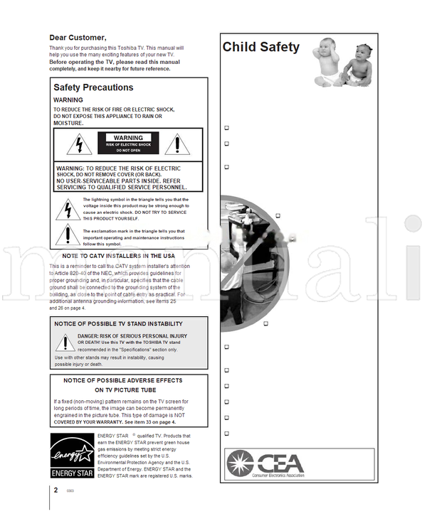 Toshiba 34HF84 23566340 (64 pages) TV Operating Manual