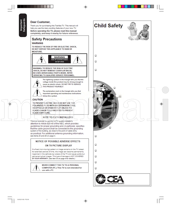 Toshiba 34HF85C (44 pages) TV Operating Manual