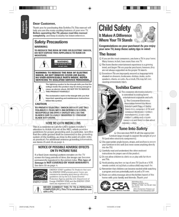 Toshiba 34HF85 (45 pages) TV Operating Manual