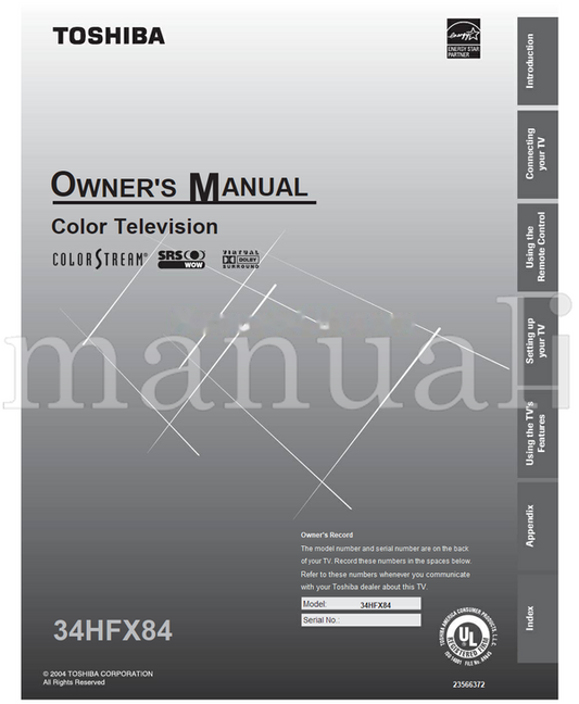 Toshiba 34HFX84 23566372 (68 pages) TV Operating Manual
