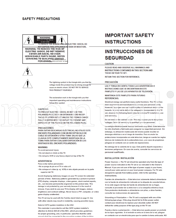 Toshiba 36A11 (44 pages) TV Operating Manual