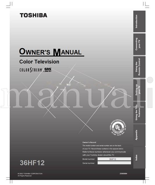 Toshiba 36HF12 23565684 (54 pages) TV Operating Manual