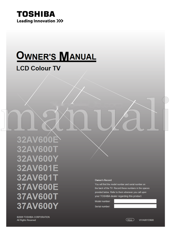 Toshiba 32AV600E 32AV600T 32AV600Y 32AV601E 32AV601T 37AV600E (36 pages) TV Operating Manual