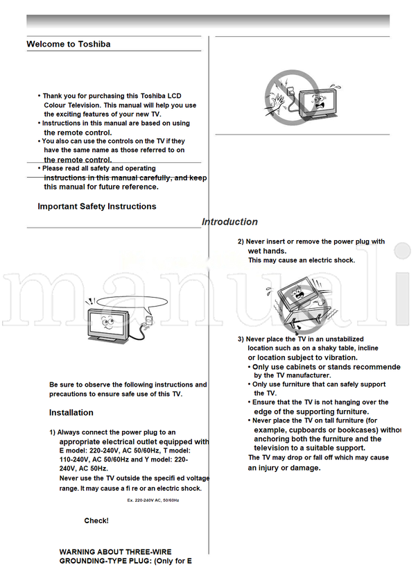 Toshiba 32AV600E 32AV600T 32AV600Y 32AV601E 32AV601T 37AV600E (36 pages) TV Operating Manual