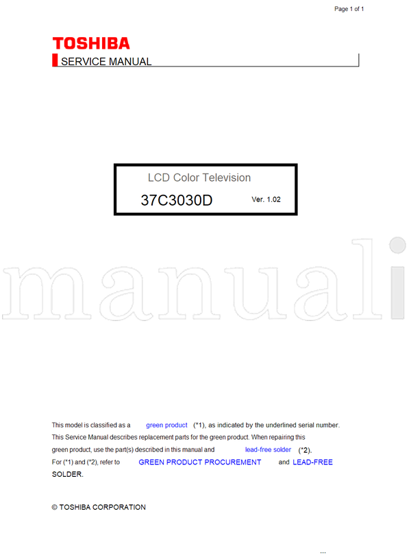 Toshiba 37C3030D (215 pages) TV Service Manual