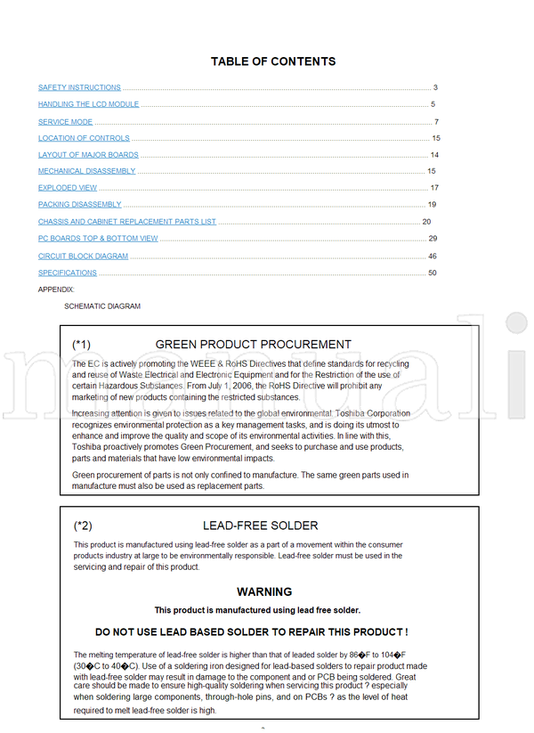 Toshiba 060-200512GR 37WL58A 37WL58E 37WL58R 37WL58T (127 pages) TV Service Manual