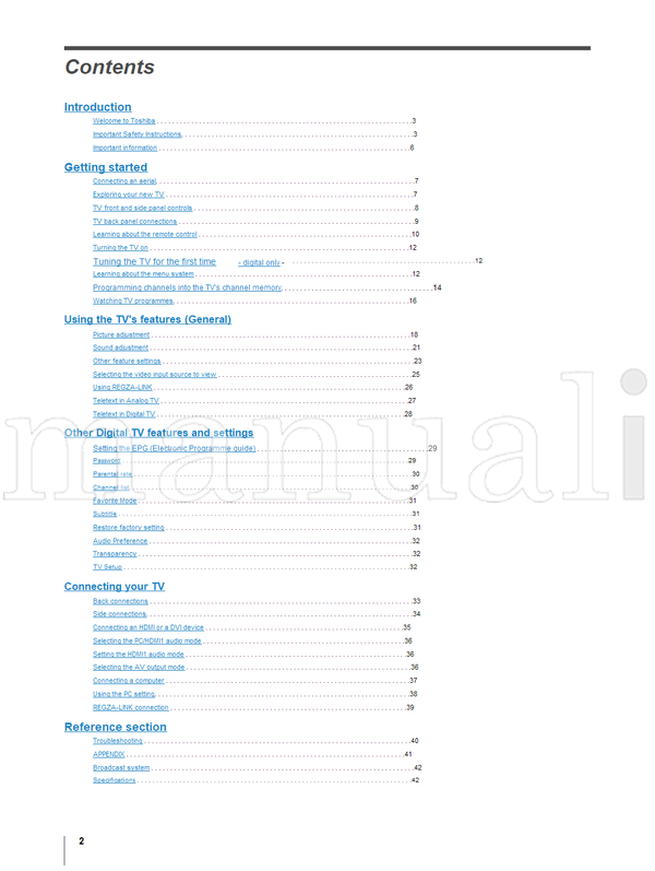 Toshiba 37XV500A 42XV500A 46XV500A VX1A00104100 (44 pages) TV Operating Manual