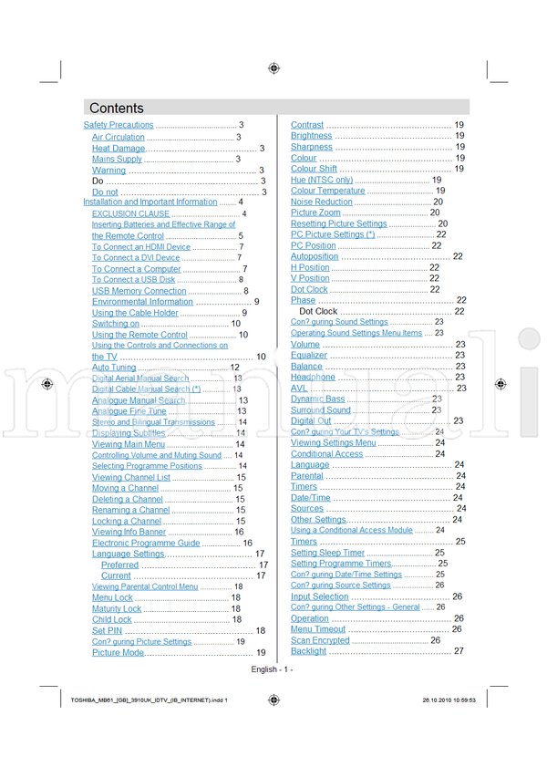 Toshiba 40BV700F (41 pages) TV Operating Manual
