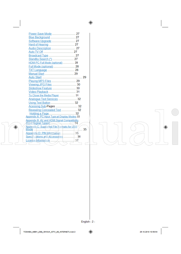 Toshiba 40BV700F (41 pages) TV Operating Manual