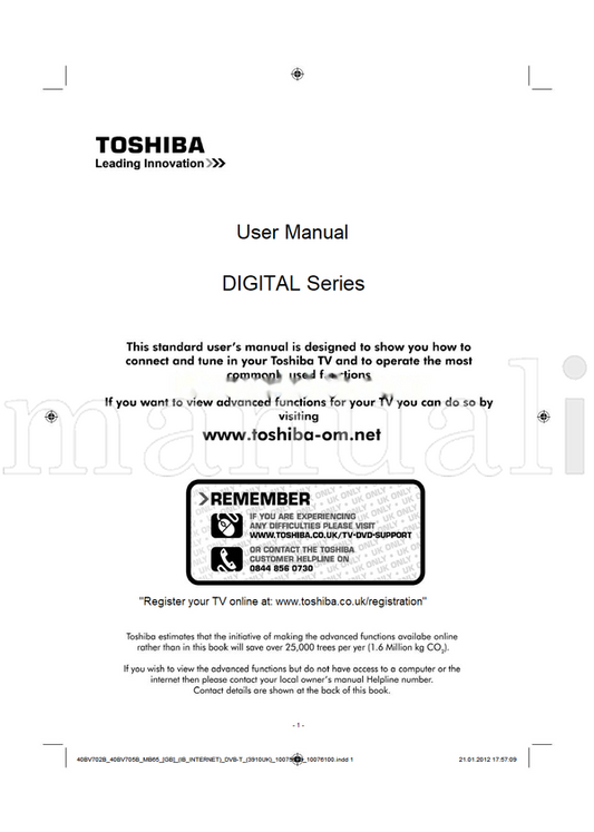 Toshiba 40BV705B (50 pages) TV Operating Manual