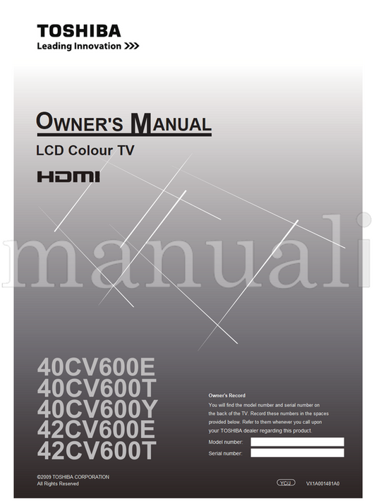 Toshiba 40CV600E 40CV600T 40CV600Y 42CV600E 42CV600T VX1A001481A0 (36 pages) TV Operating Manual