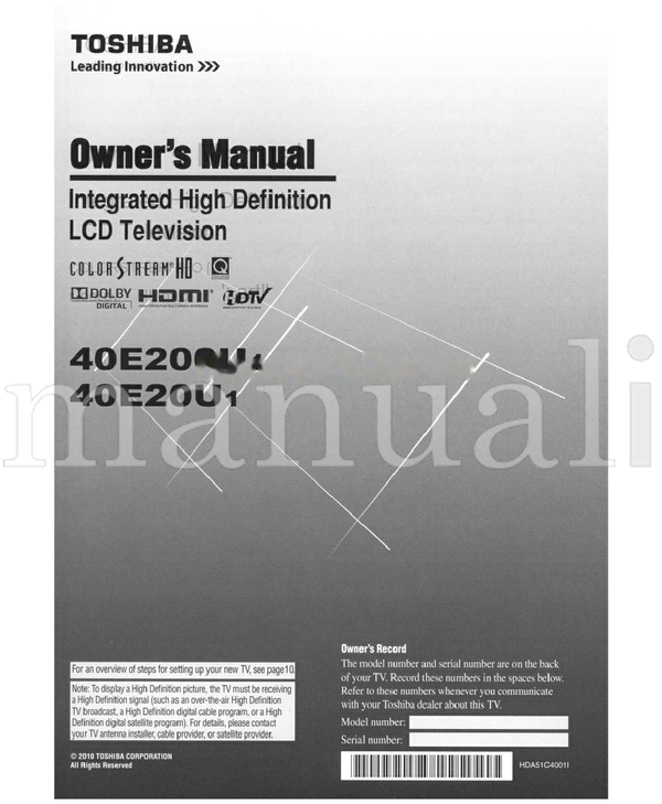Toshiba 40E200U1 (68 pages) TV Operating Manual