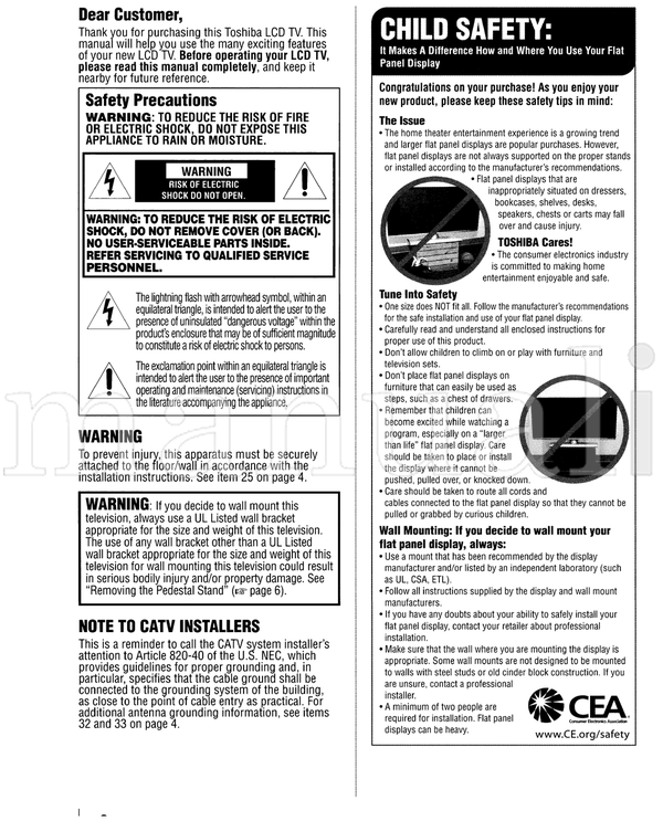 Toshiba 40E200U1 (68 pages) TV Operating Manual