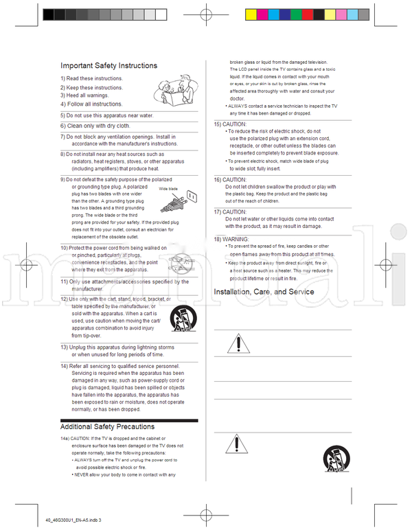 Toshiba 020106 40G300U1 40G30U1 46G300U1 46G30U1 HDA51D4600I (72 pages) TV Operating Manual