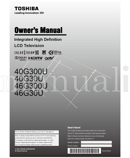 Toshiba 40G300U 40G30U 46G300U 46G30U HDA51D4003I (78 pages) TV Operating Manual