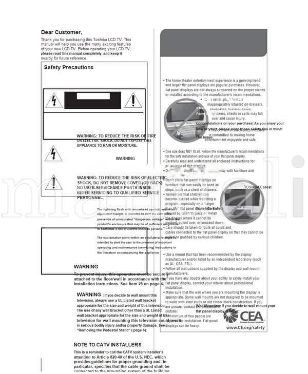 Toshiba 40G300U 40G30U 46G300U 46G30U HDA51D4003I (78 pages) TV Operating Manual
