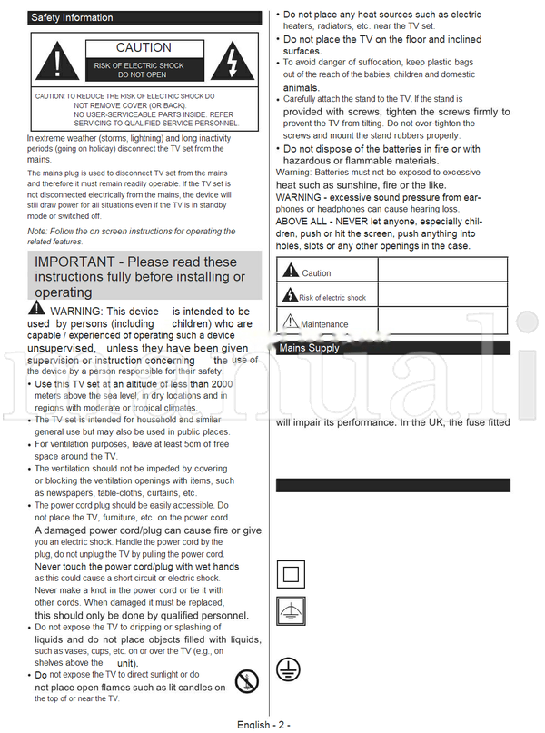 Toshiba 40L3653DB (16 pages) TV Operating Manual