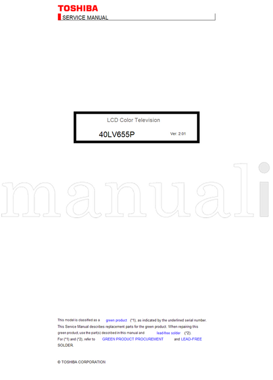 Toshiba 40LV655P (148 pages) TV Service Manual