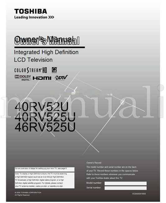 Toshiba 40RV52U 40RV525U 46RV525U VX3A00041800 (64 pages) TV Operating Manual