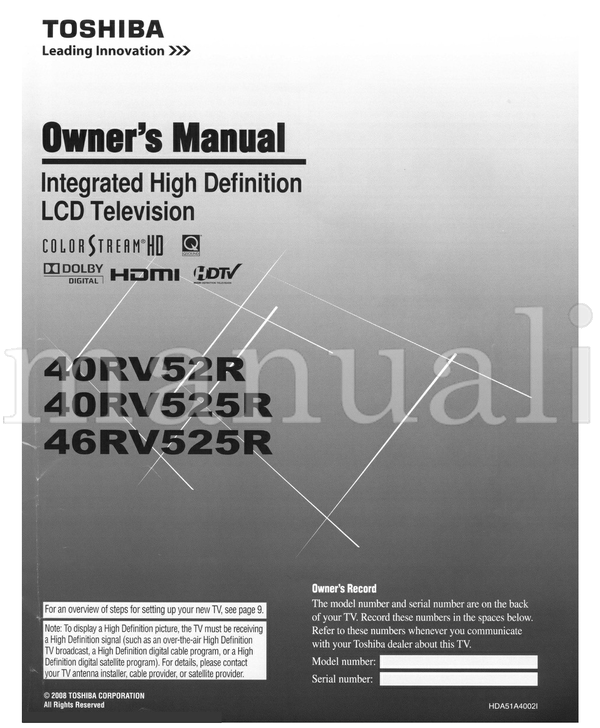 Toshiba 40RV52R (68 pages) TV Operating Manual