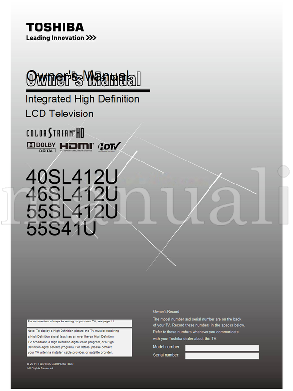 Toshiba 40SL412U 46SL412U 55SL412U 55S41U (62 pages) TV Operating Manual