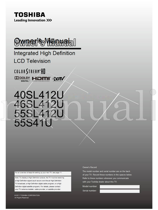 Toshiba 40SL412U 46SL412U 55SL412U 55S41U (62 pages) TV Operating Manual