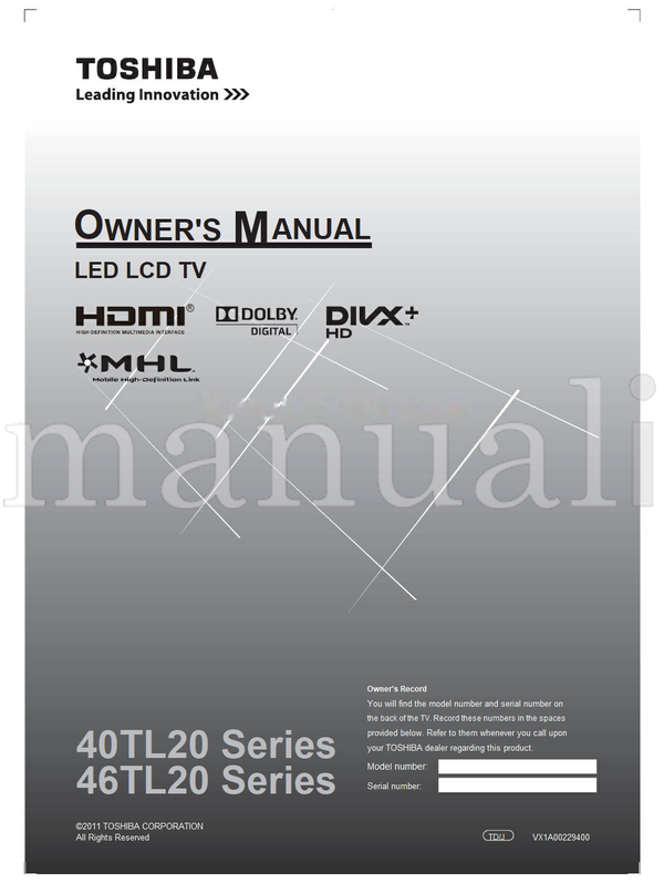 Toshiba 40TL20 46TL20 VX1A00229400 (52 pages) TV Operating Manual