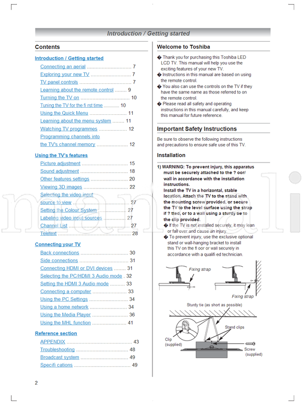 Toshiba 40TL20 46TL20 VX1A00229400 (52 pages) TV Operating Manual