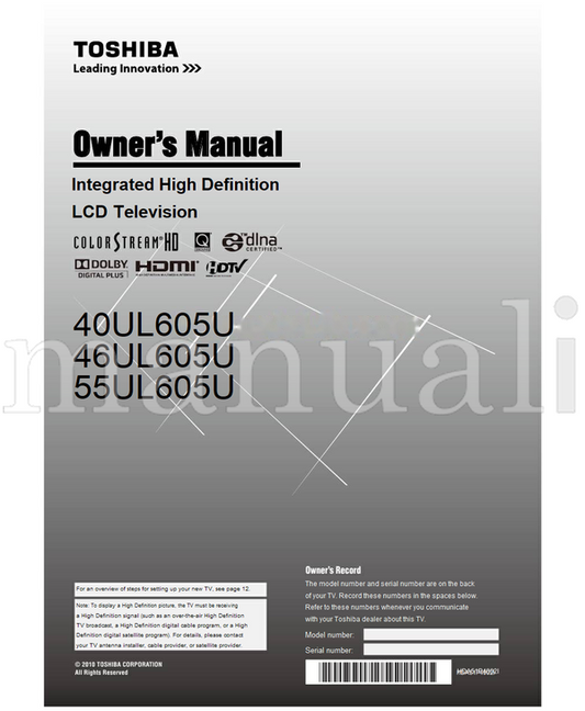 Toshiba 40UL605U 46UL605U 55UL605U HDA51P4002I (89 pages) TV Operating Manual