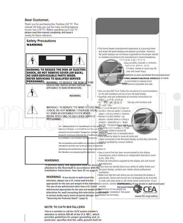 Toshiba 40UL605U 46UL605U 55UL605U HDA51P4002I (89 pages) TV Operating Manual